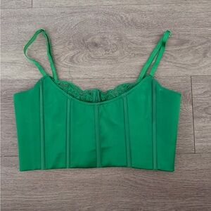 Meshki Green Lace Detail Crop Top